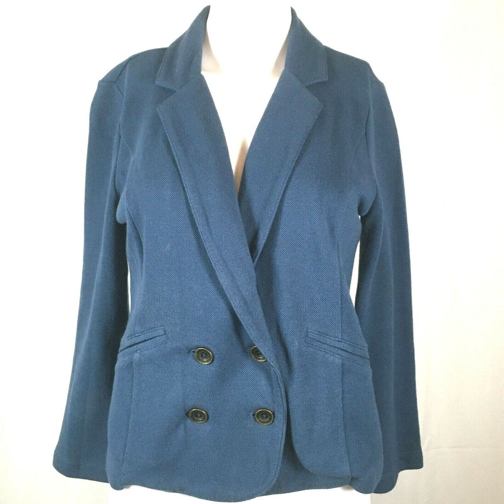 Caslon Blazer Jacket Womens‎ Sz S Blue Cotton Sweater Knit Double Breasted